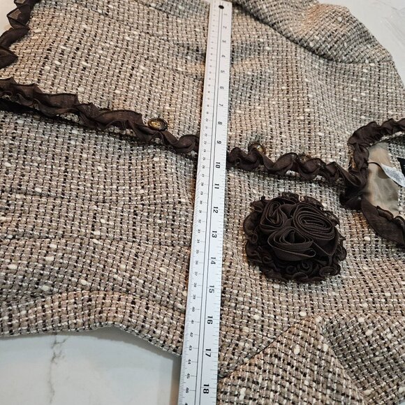 Anne Klein Tweed Blazer Jacket Size 8 Petite Brown Lace Trim Professional Office - Picture 12 of 13
